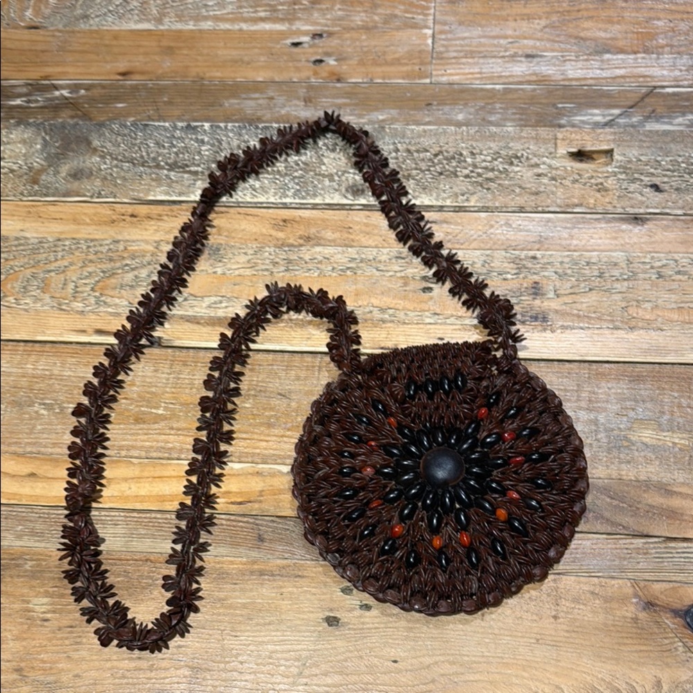 Handcrafted Brown and Black Beaded Women’s Bag